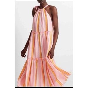 NWT Club Monaco Amirra Maxi 100% Silk Dress Pink Striped Sleeveless Women's Sz 0